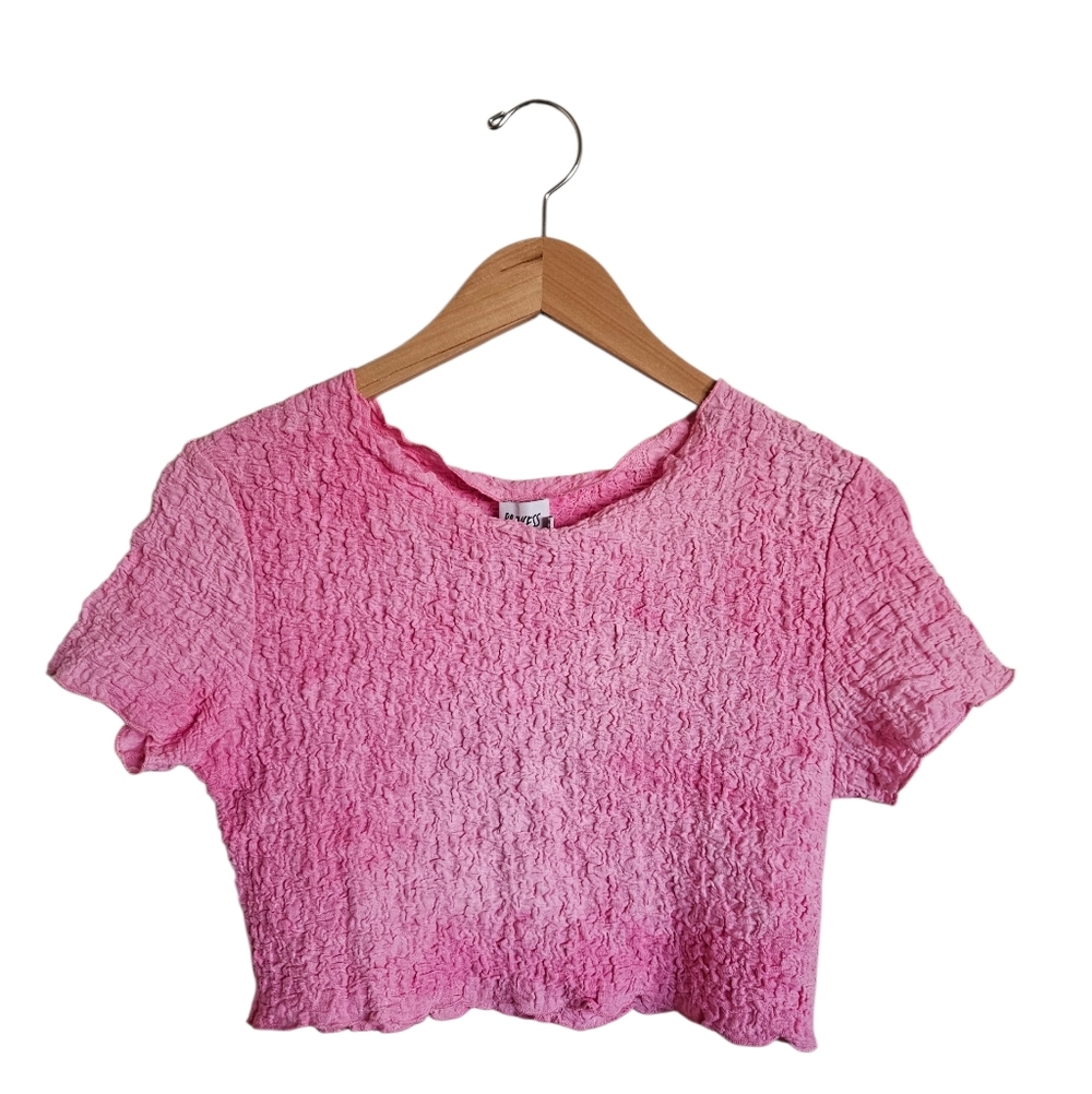 Princess Polly Katy Pink Crinkle Short Sleeve Crop Top Size S